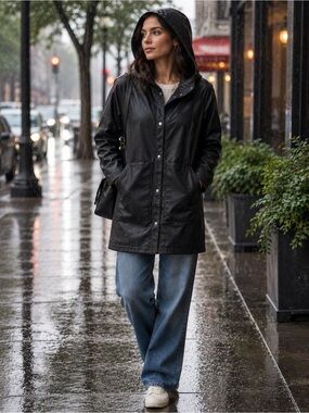 Hershel Waterproof Hooded Black Raincoat Jacket - Women's